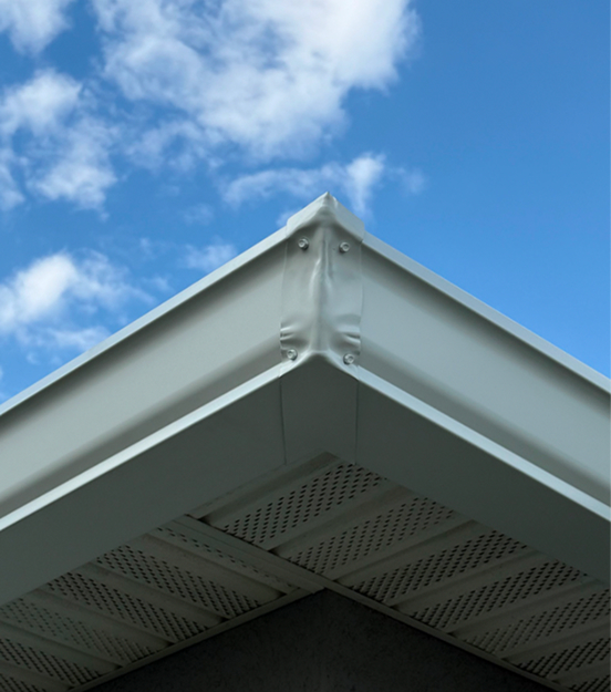 Exterior view, outside strip miter installed
