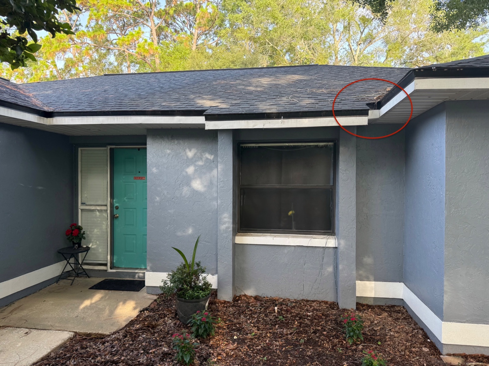 Tight roof valley before custom gutter work in Altamonte Springs